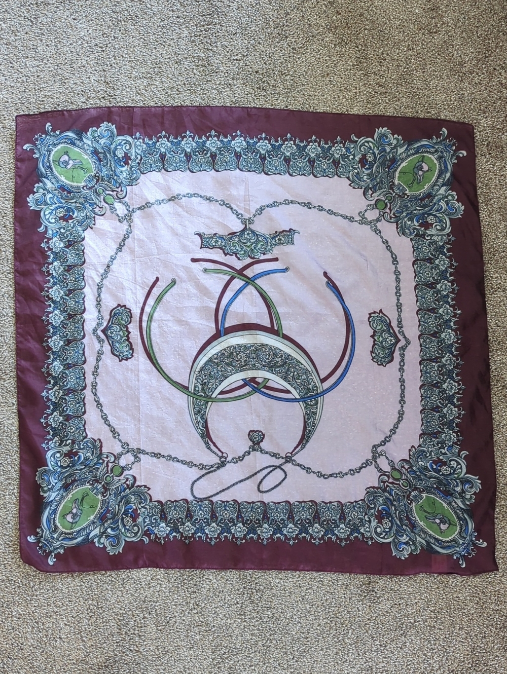 Vintage Shanghai Silk Pink Burgundy Scarf
